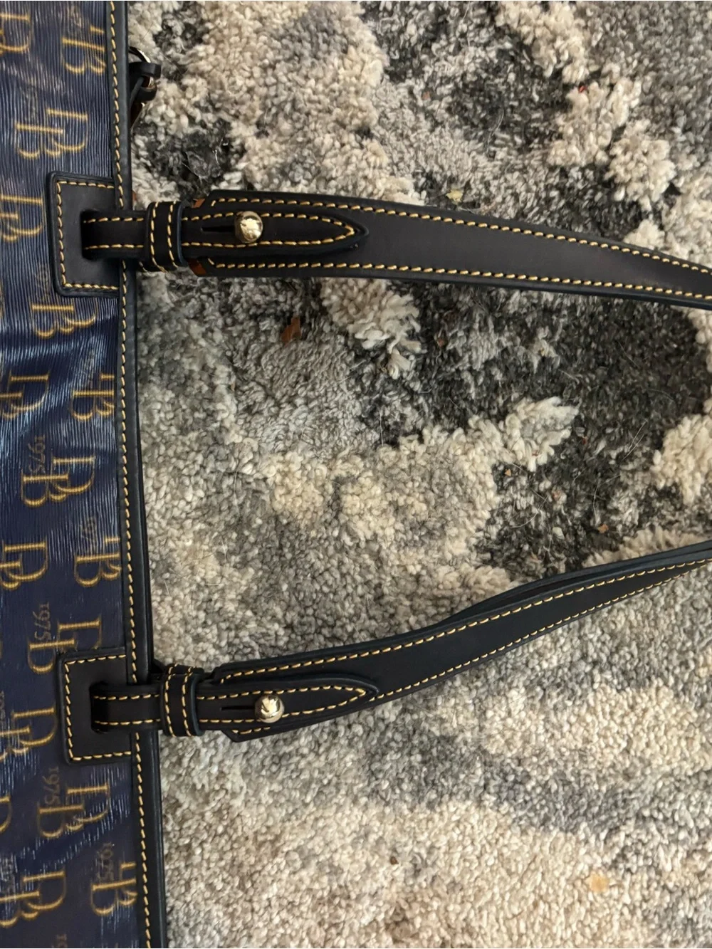 Dooney & Bourke Navy Logo Tote with Tan and Black Accents